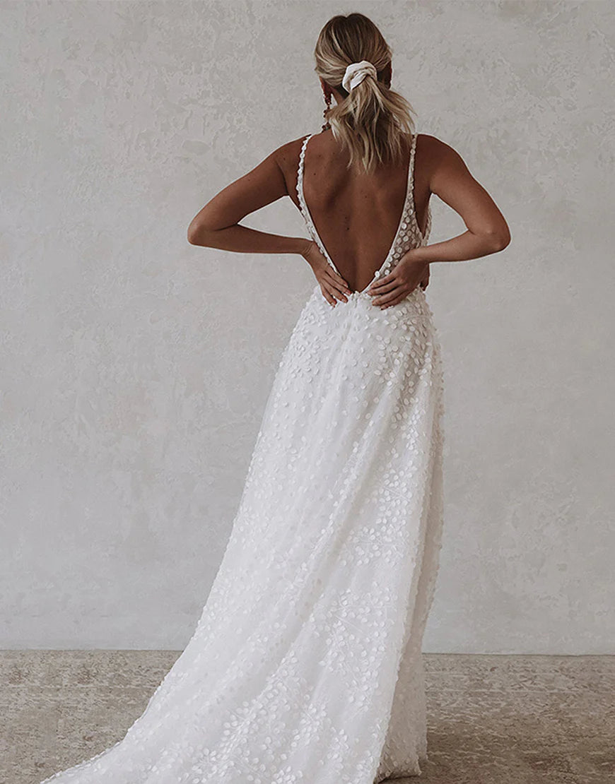 Boho Wedding Dress with Open Back