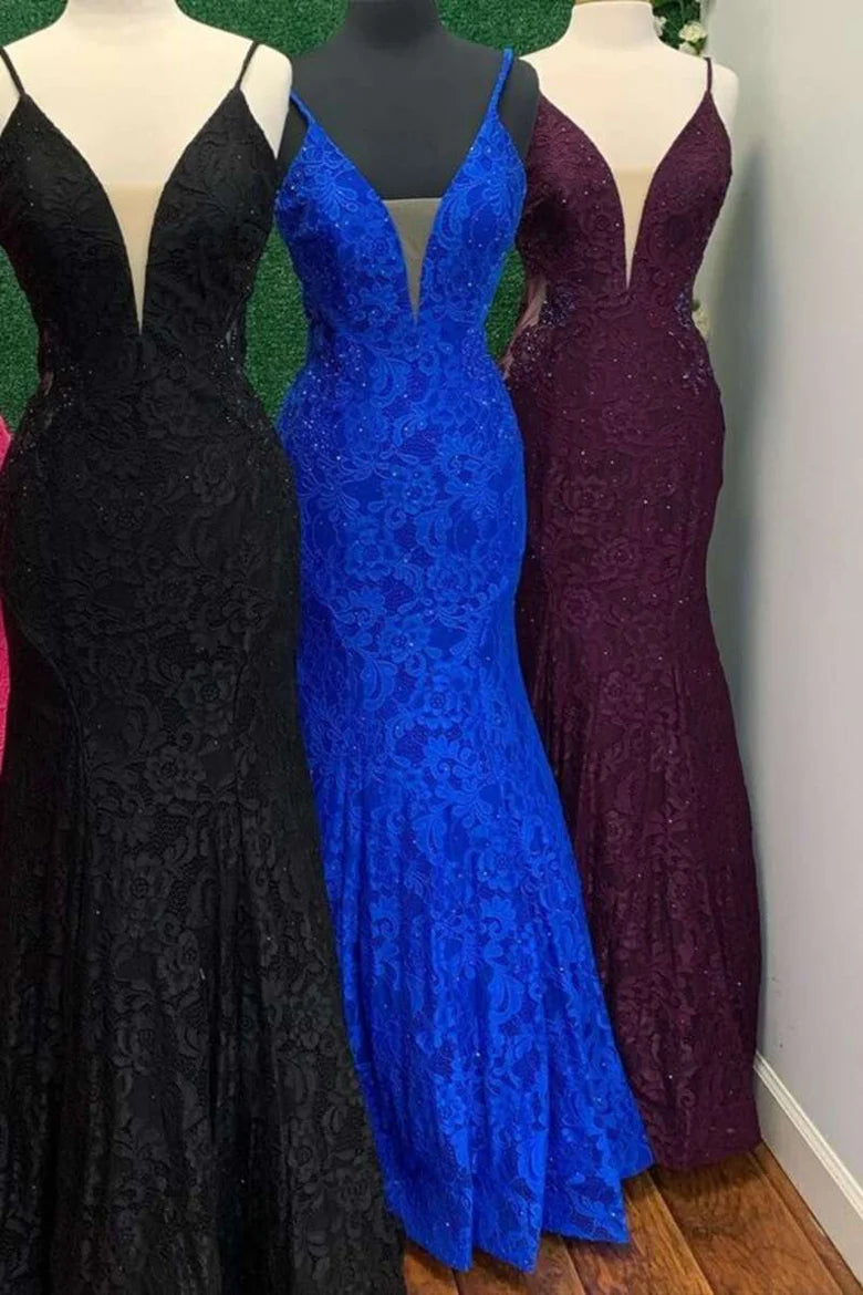 Trumpet Lace Open Back Long Prom Dress