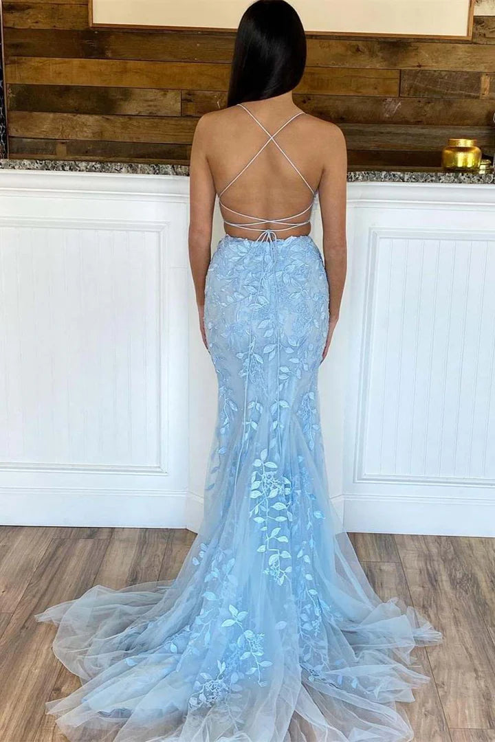 Two Piece Mermaid Appliques Prom Dress