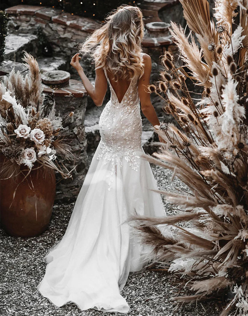Mermaid Wedding Dress with 3D Embroidery
