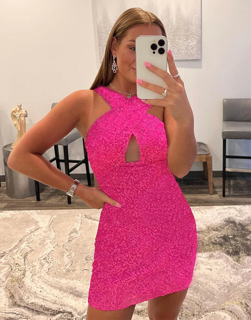 Halter Backless Sequin Short Homecoming Dress