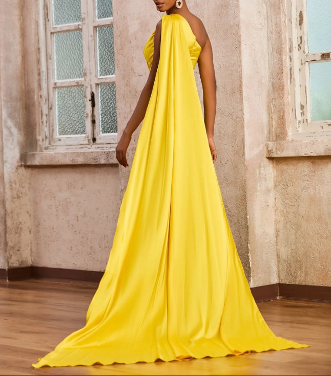 Ribbons Long Dress One Shoulder Sleeveless Prom Dress