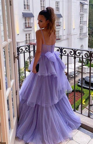 Tiered Bustier Bow-Back Long Prom Dress