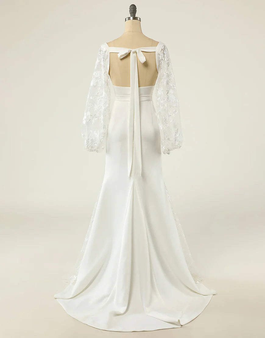 Mermaid Square Neck Long Sleeves Wedding Dress