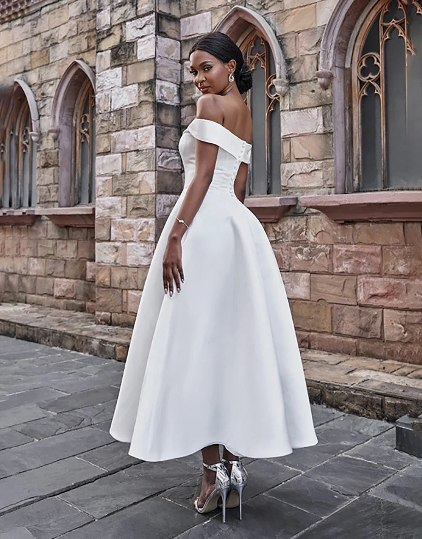 A Line Off the Shoulder White Long Bridal Dress