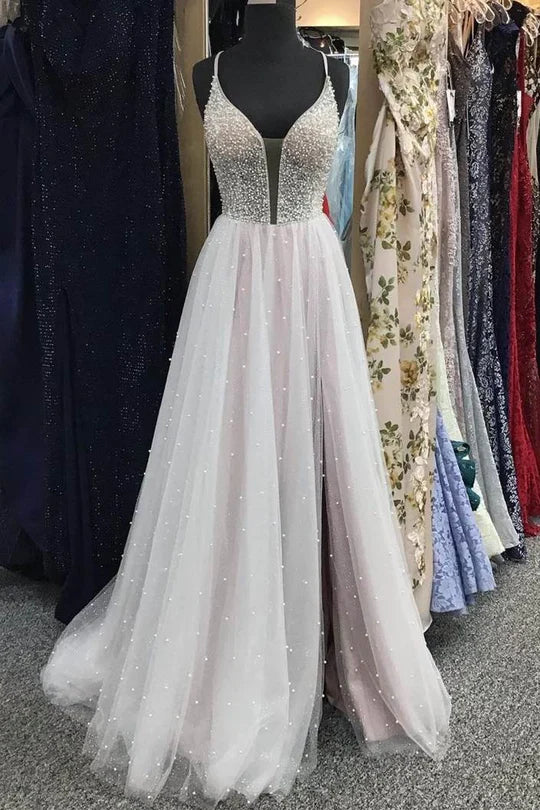 Tulle Beaded Sleeveless A-Line Prom Dress