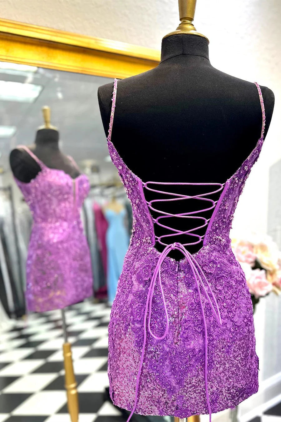 Sequin Lace Scoop Neck Bodycon Homecoming Dress