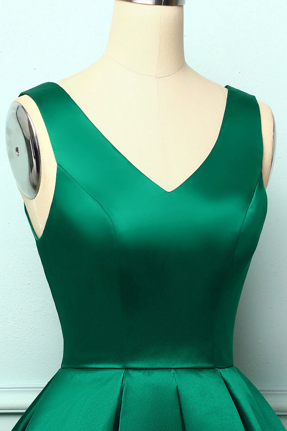 A Line V Neck Satin Green Short Mini Homecoming Dress