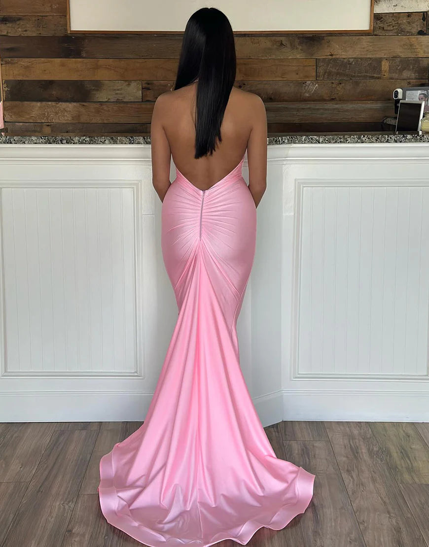 Mermaid Halter Neck Backless Long Prom Dress