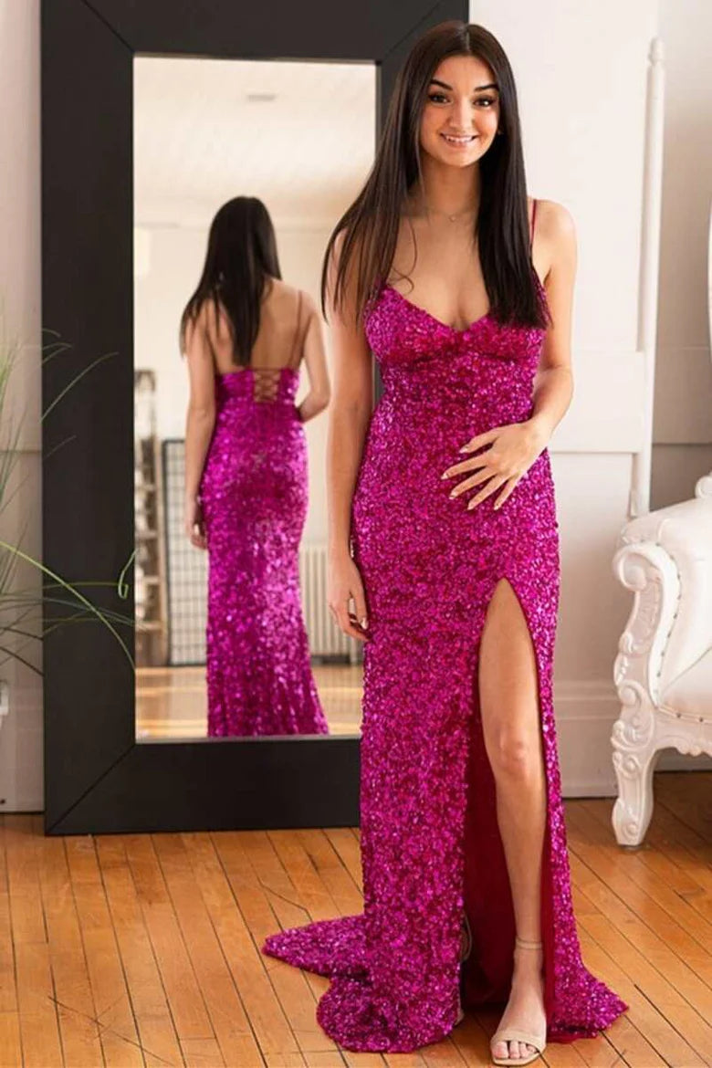 Mermaid Sequins Long Formal Dress with Slit
