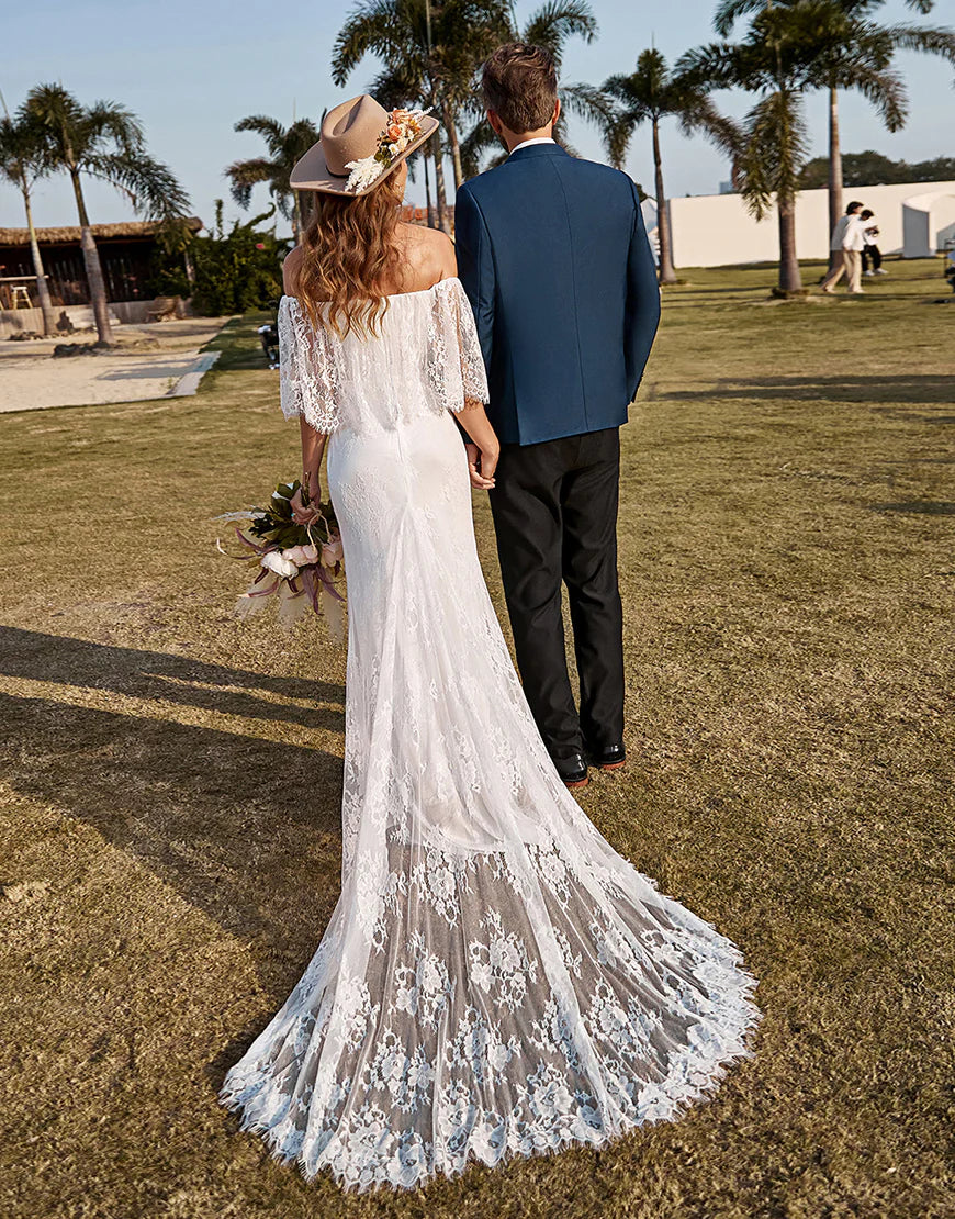 Mermaid Off The Shoulder Lace Boho Wedding Dress