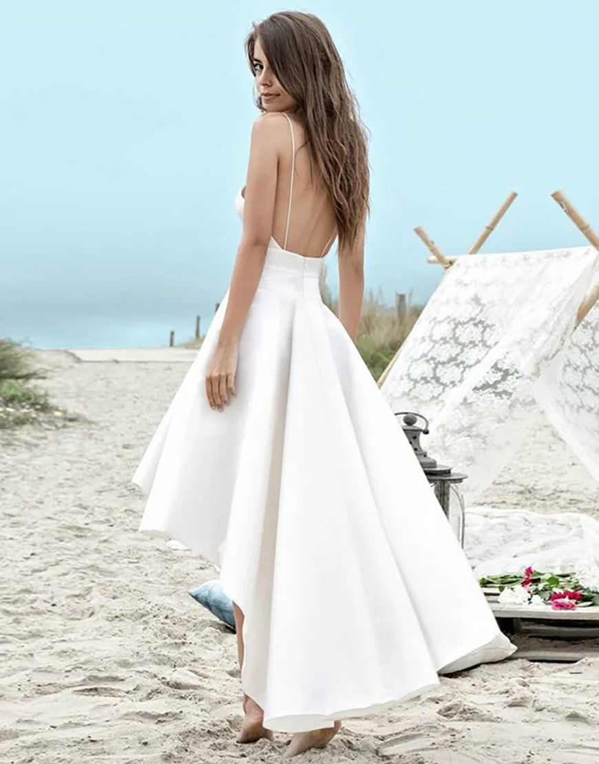 Spaghetti Straps High Low Bridal Dress