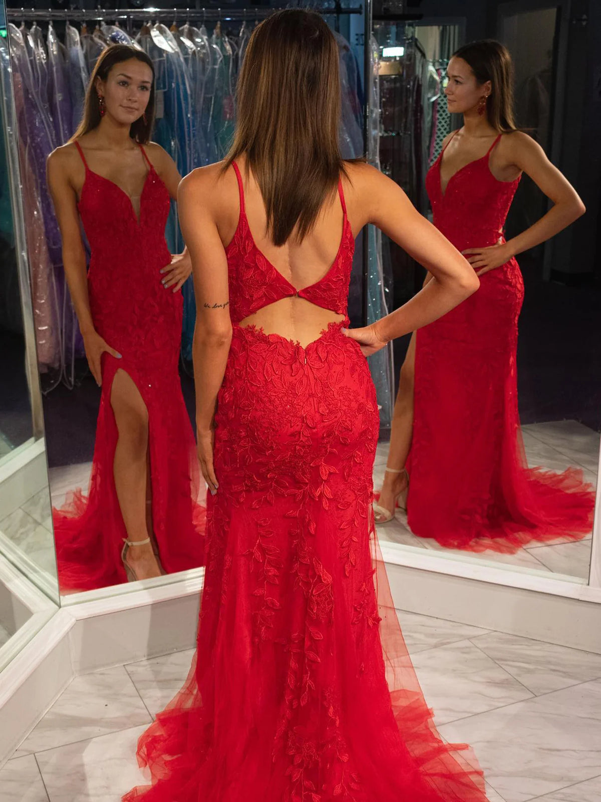 Mermaid Spaghetti Straps Prom Dress With Appliques