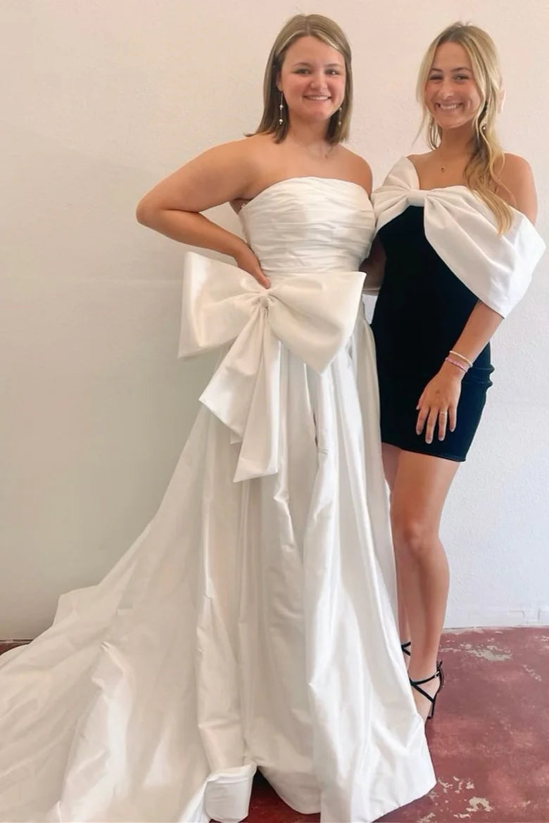 Strapless A-Line Prom Dress with Bow