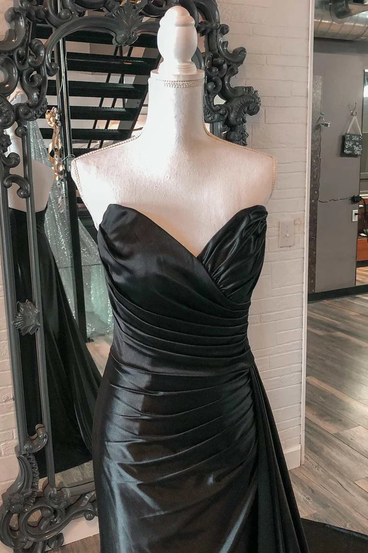 Ruching Strapless Long Prom Dress with Attached Train