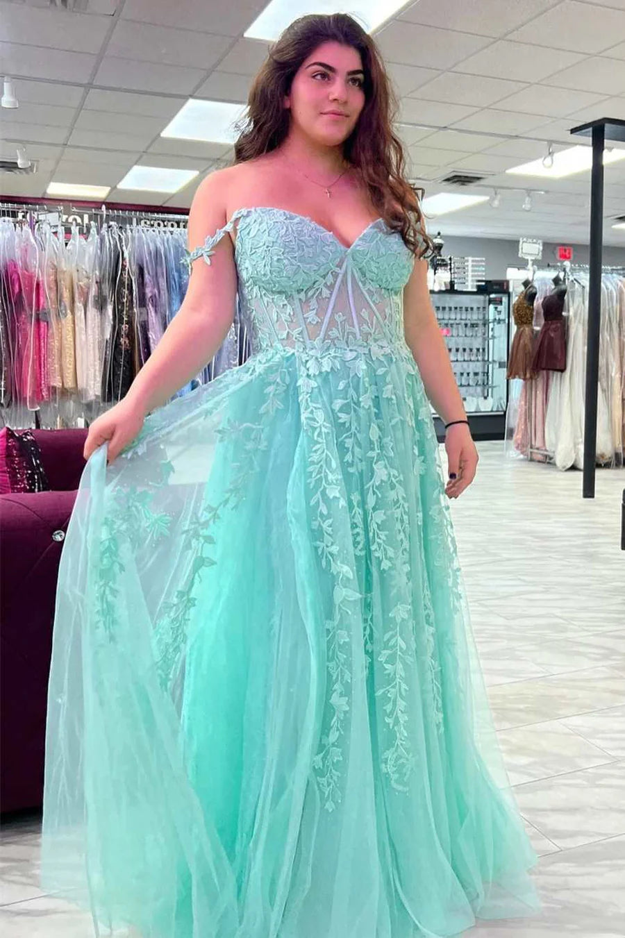 Floral Lace Sweetheart A-Line Prom Dress