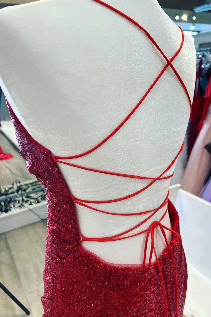 Sequin Surplice Neck Lace-Up Back Mermaid Long Prom Dress