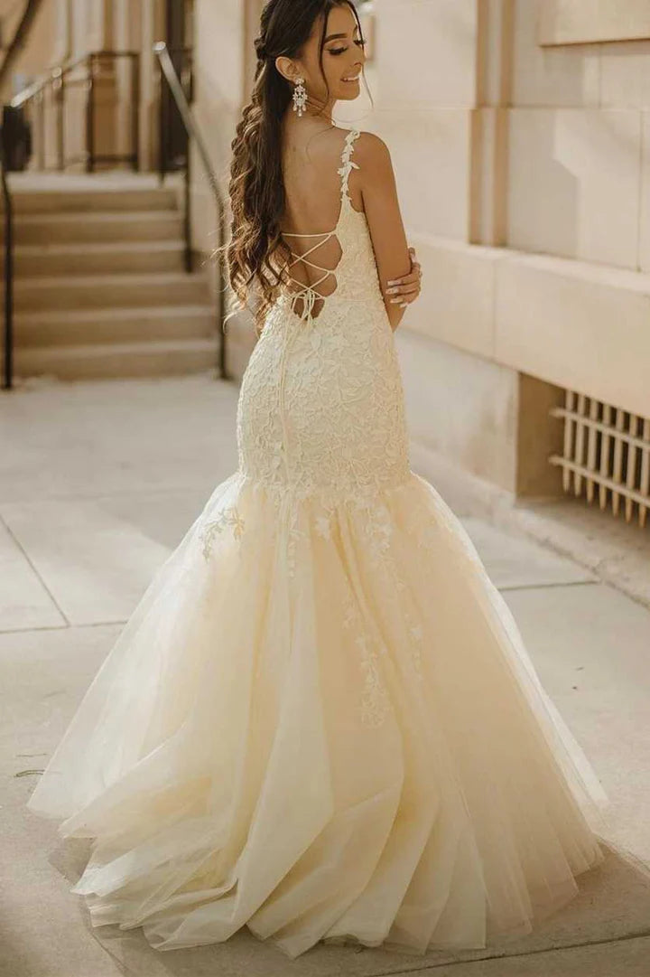 Trumpet Appliques Long Formal Dress