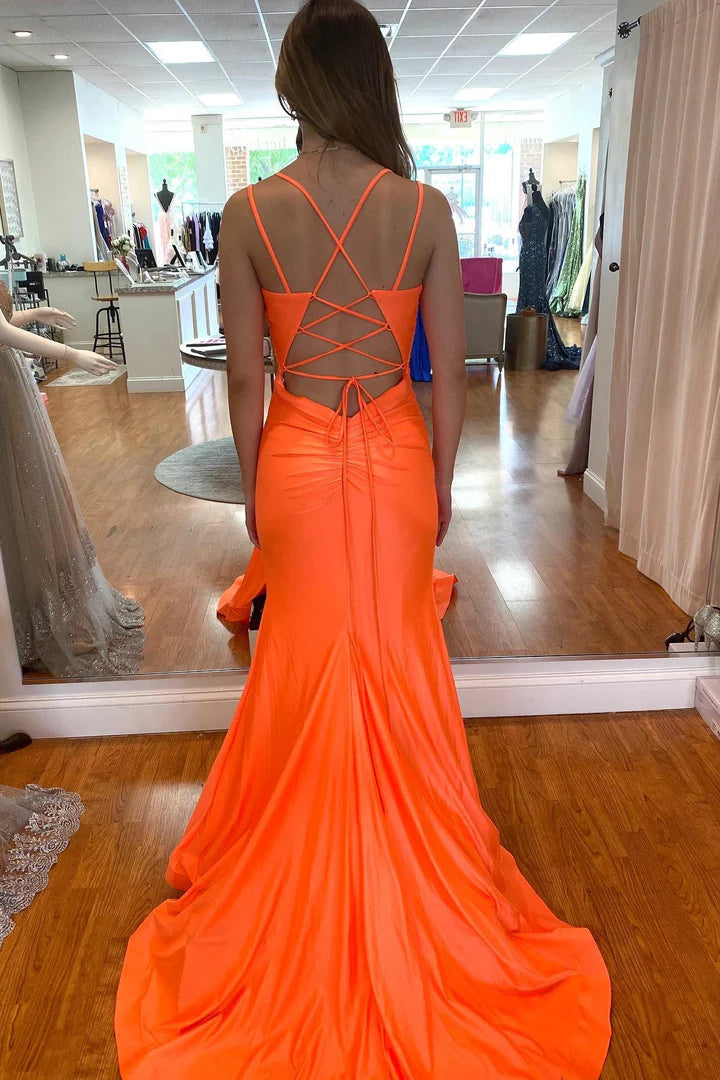 Mermaid High Side Slit Lace-Up Back Long Formal Dress