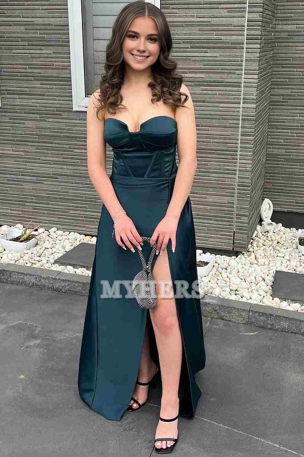 Formal Wear Dresses Mermaid Strapless Sweetheart Pleated High Slit Satin Long Prom Dress Exquisite Evening Dress