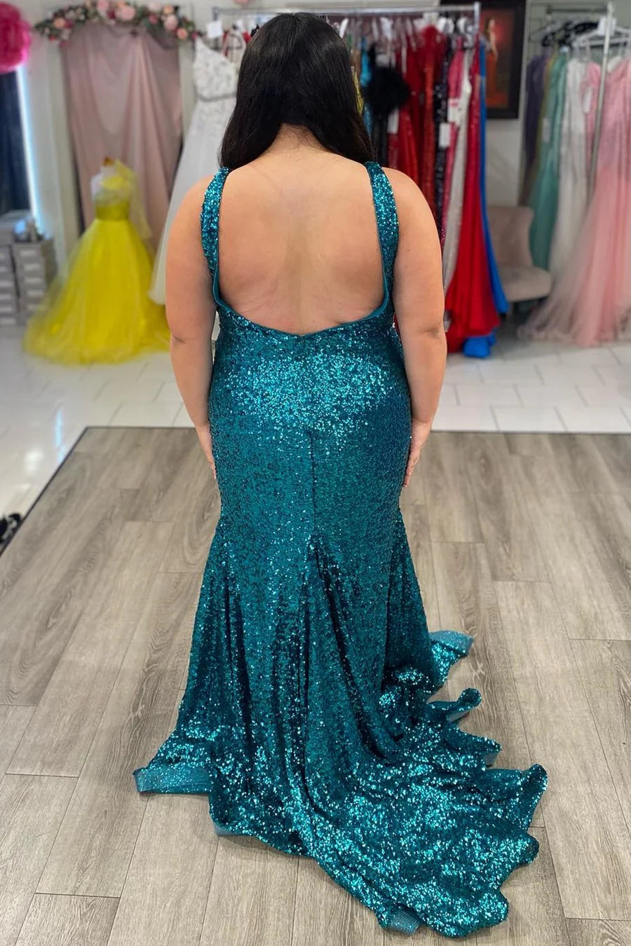 Sequin V-Neck Trumpet Long Prom Dress