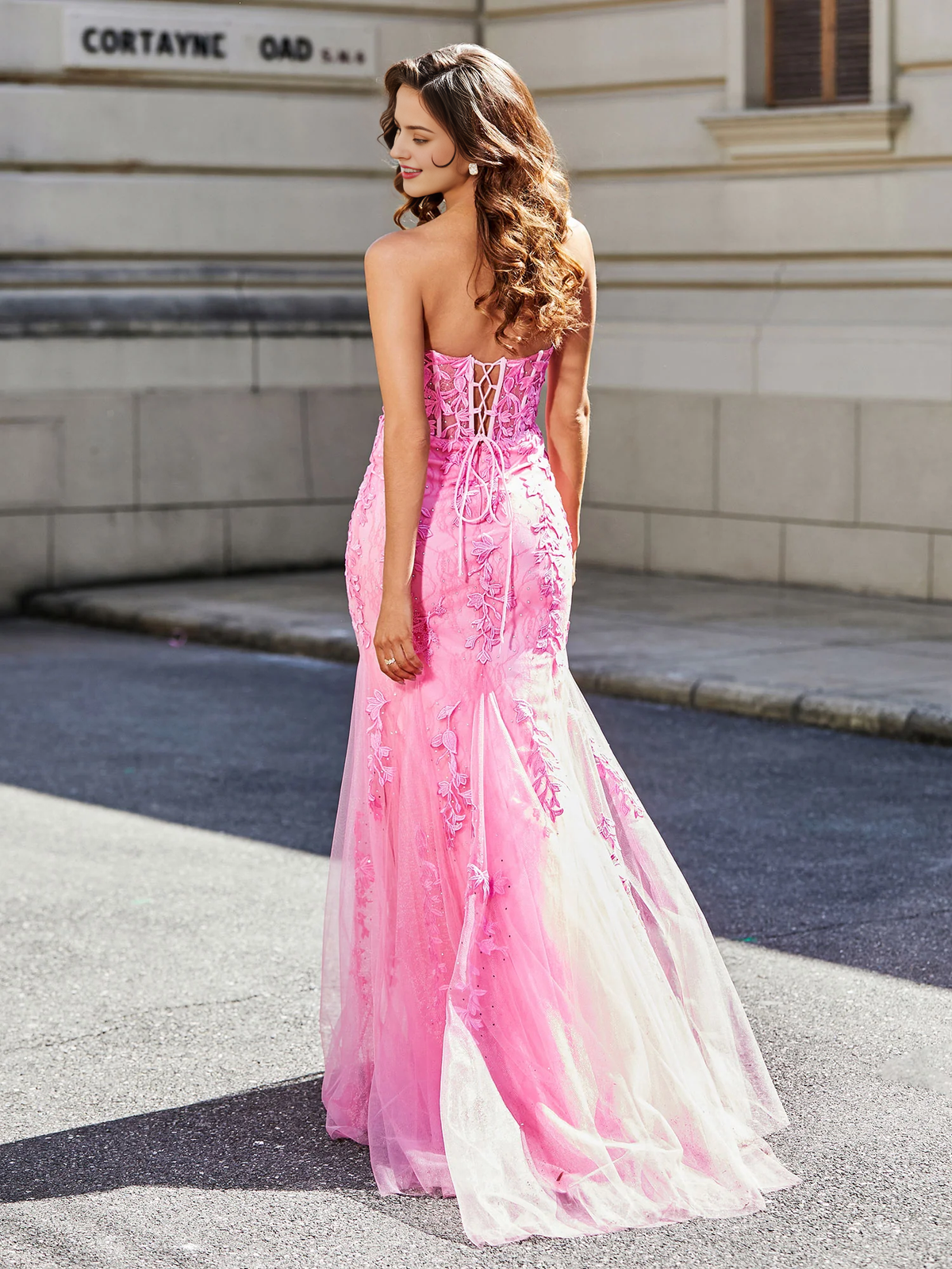 Mermaid Tulle Gown Strapless Lace Up Back Prom Dress