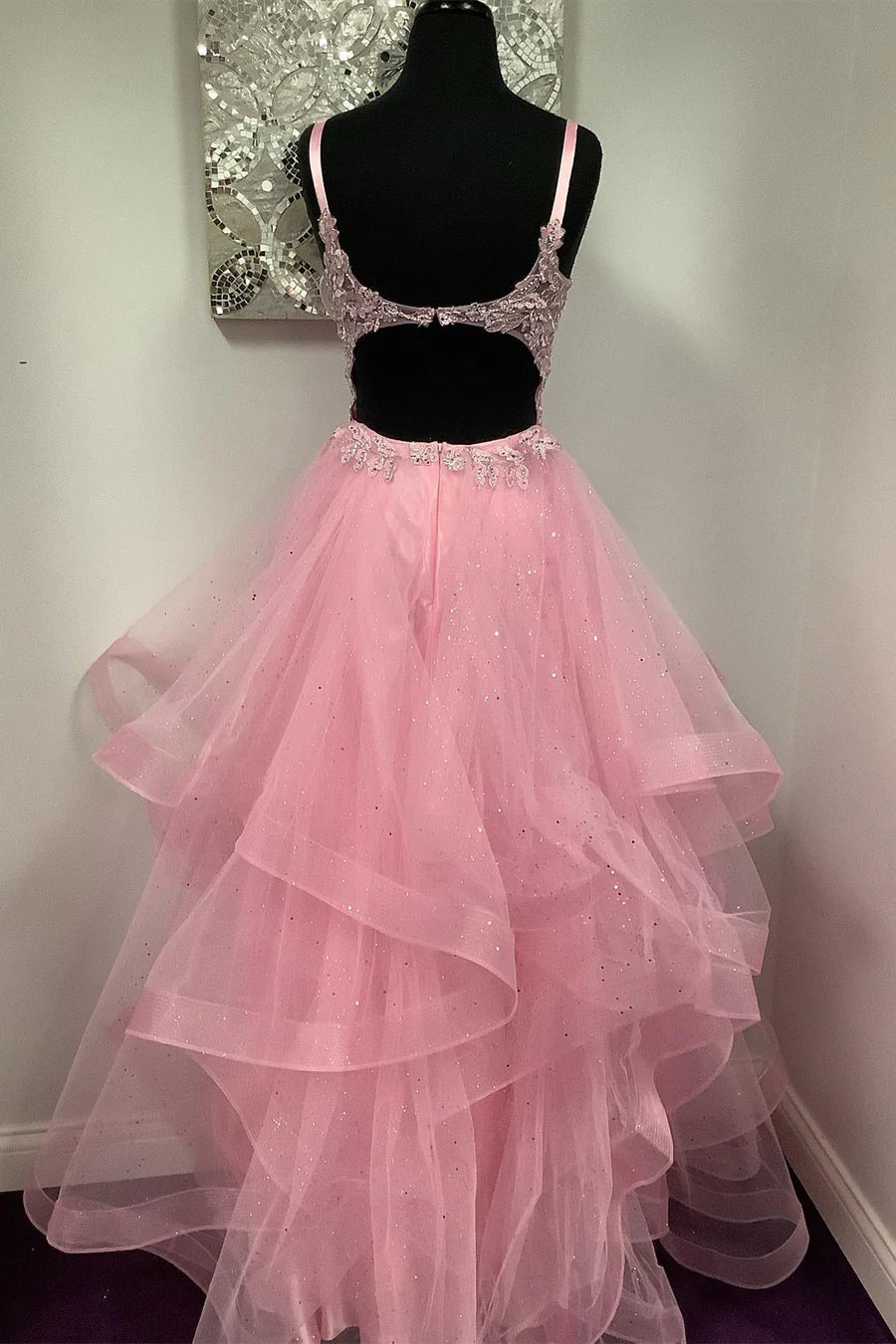 A-line Pink Multilayered Prom Dress
