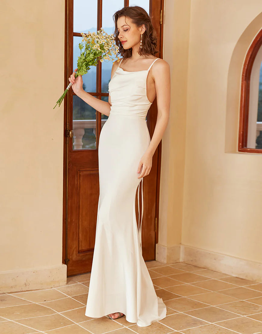 Mermaid Spaghetti Straps Boho Long Wedding Dress