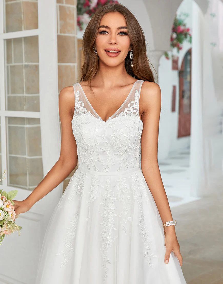 Mid-Calf Tulle Wedding Dress with Lace