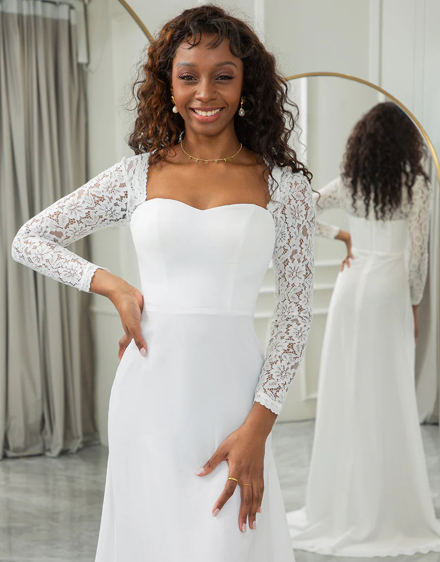 Long Sleeves Long Bridal Dress With Lace