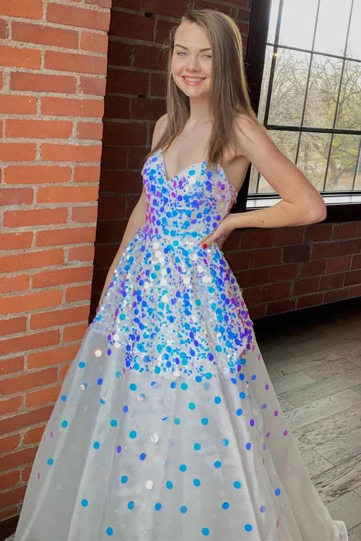 Tulle Strapless Prom Gown with Round Sequins