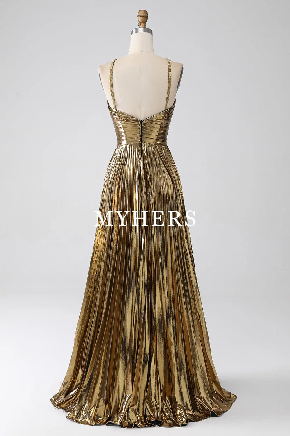 Formal Wear Dresses Charming A-Line Spaghetti Straps Pleated Side Fork Backless Sparkly Prom Dress
