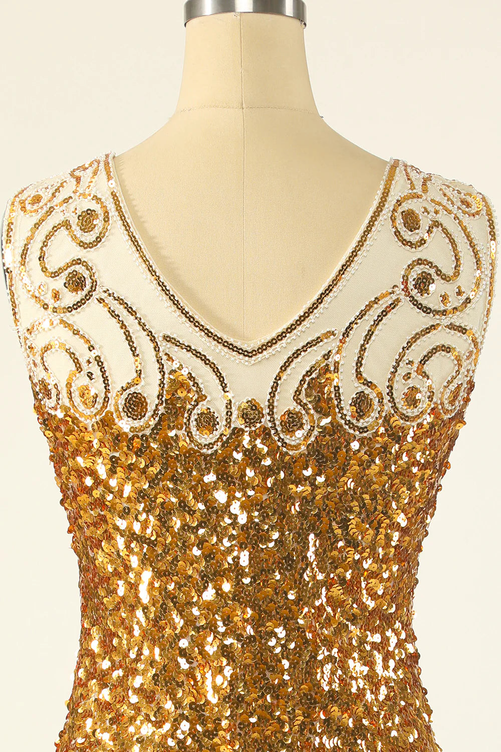 Sheath Golden Glitter Sparking Sequins V-Neck Short/Mini Flapper Dress