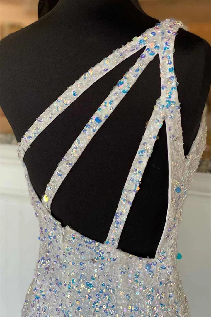 Sequin One-Shoulder Backless Mermaid Prom Dress