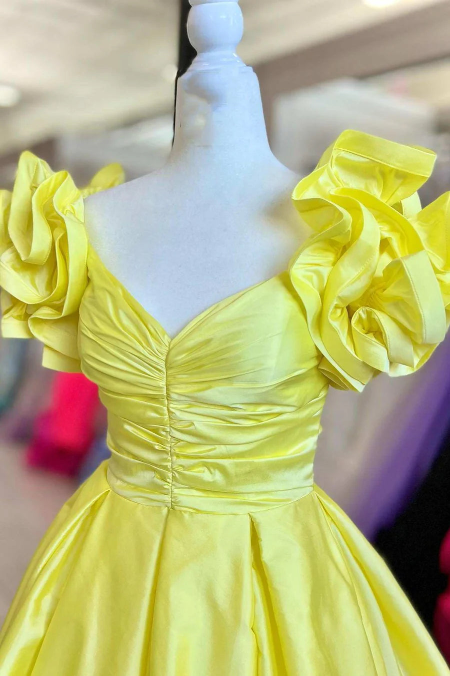 A-Line Off-the-Shoulder Ruffled Sleeve Prom Gown