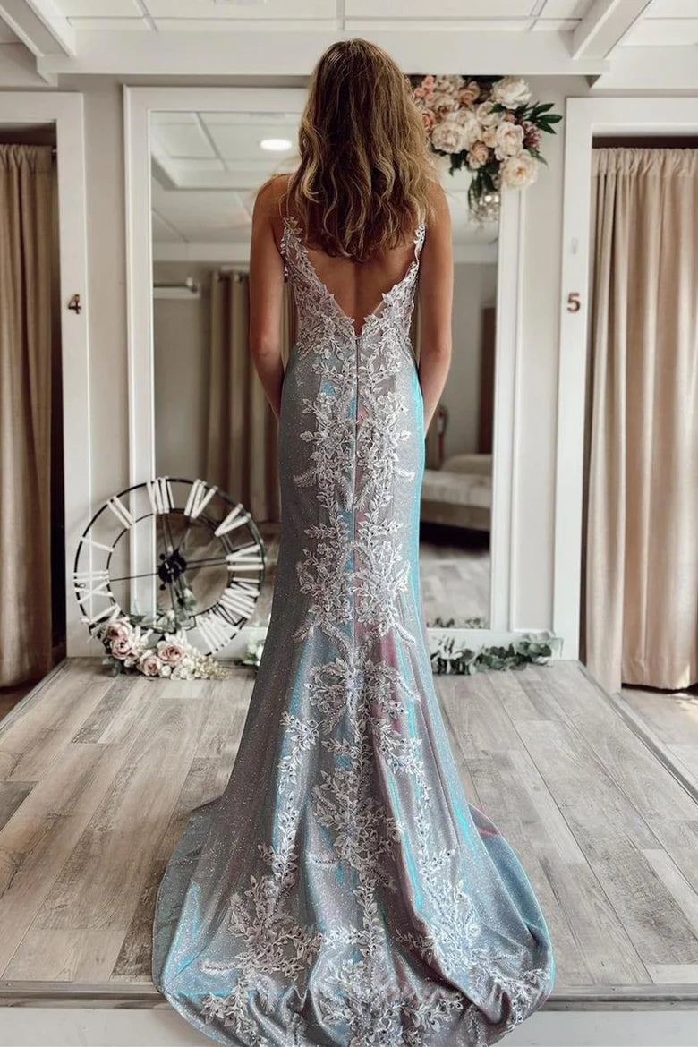 Spaghetti Straps Mermaid Appliques Formal Gown