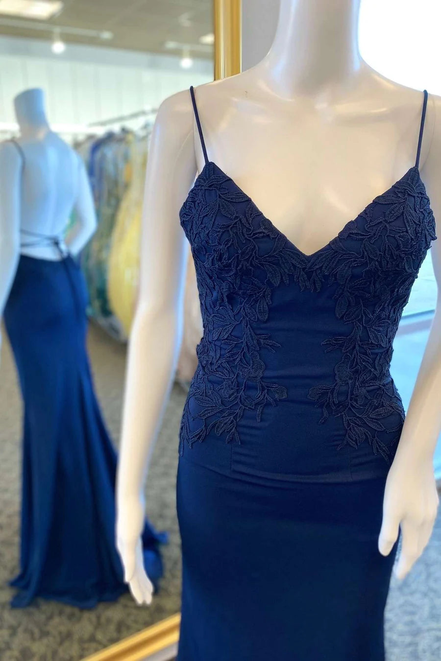 Floral Lace Backless Mermaid Long Prom Dress