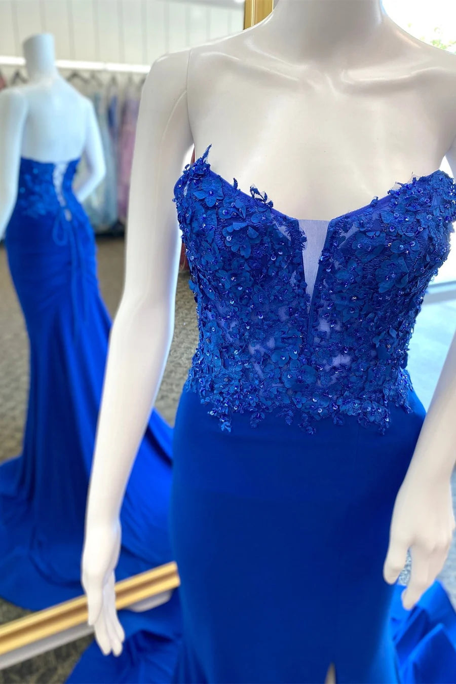 3D Floral Lace Strapless Mermaid Long Formal Dress
