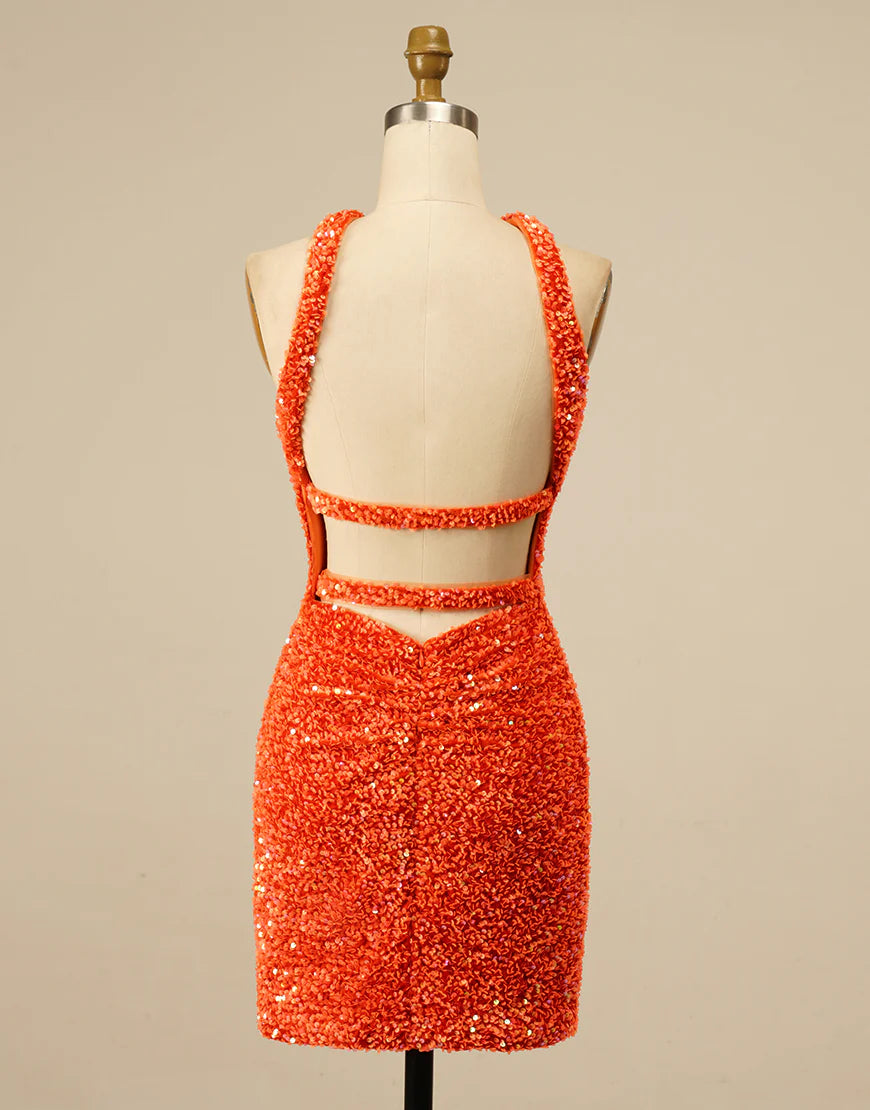 Halter Backless Sequin Short Homecoming Dress