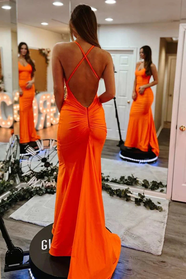 Simple Halter Backless Mermaid Prom Dress