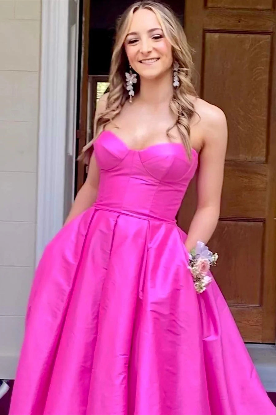 Strapless Satin Sweeping Long Prom Dress