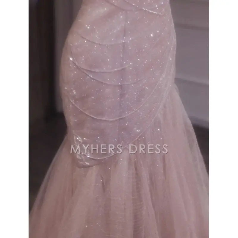 My Hers Prom Dress Shiny Tulle Mermaid Spaghetti Strap Sleeveless Fairy Fantastic Ladies Formal Dress