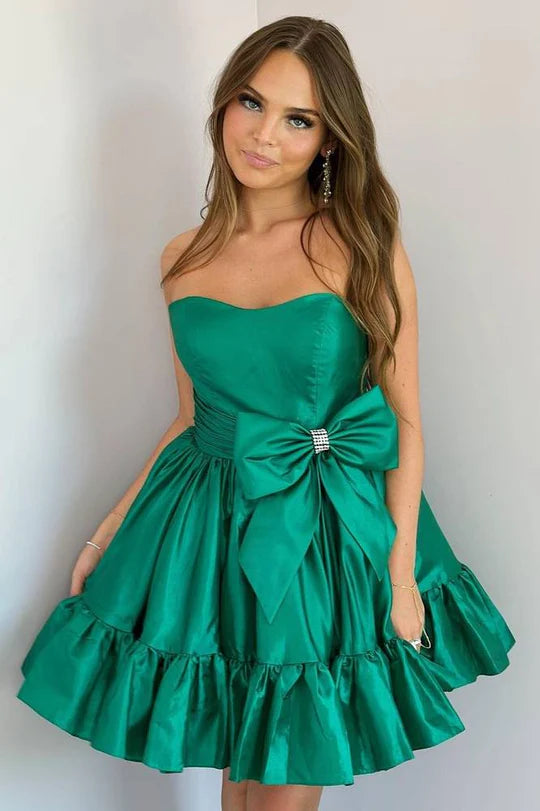 Strapless Ruffle Homecoming Dress with Bow