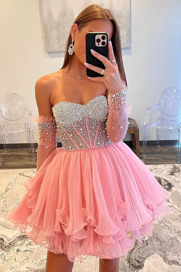 Sweetheart Multi-Layer Beaded Short Gown