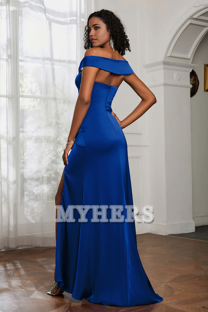 Formal Women's Dresses Off Shoulder Sleeveless Pleated Gown Side Fork Sweep Train Exquisite Charming Adoration Evening Dress