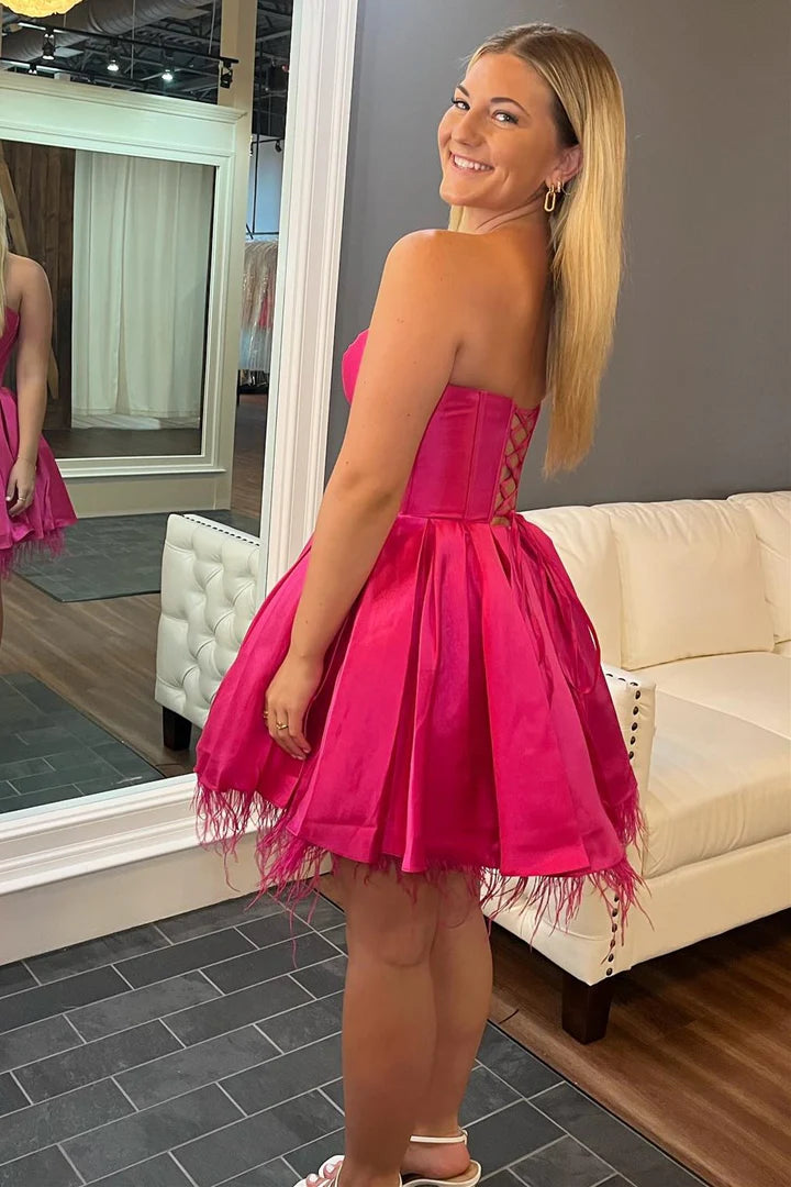 Feathers Sweetheart A-Line Short Formal Dress