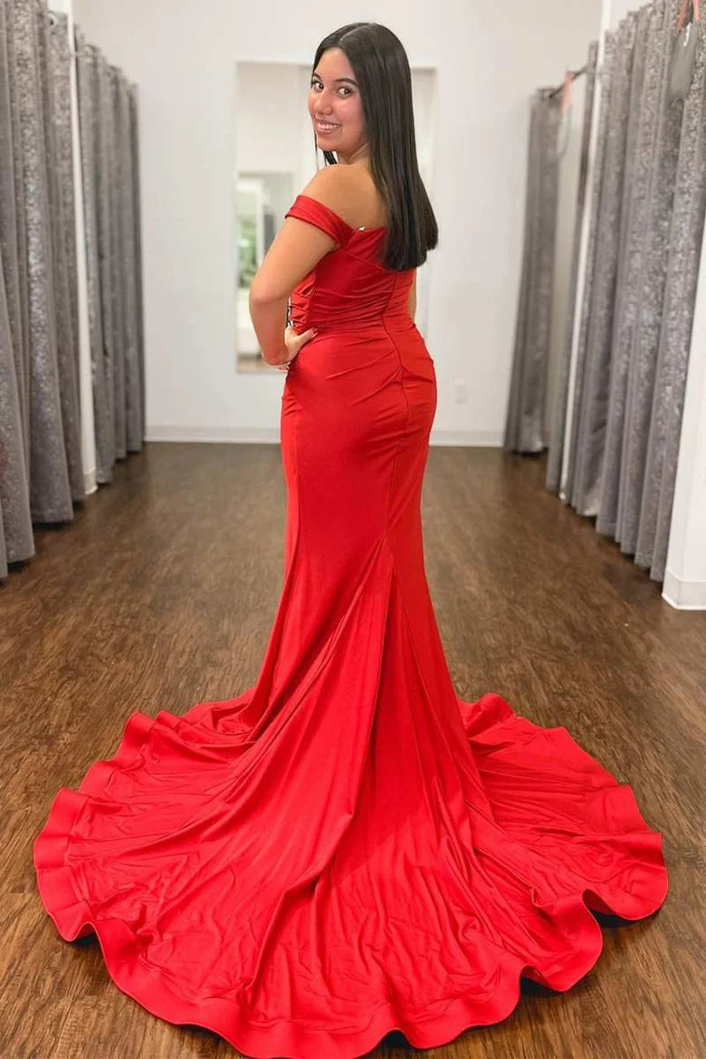 Satin Off-the-Shoulder Mermaid Maxi Dress