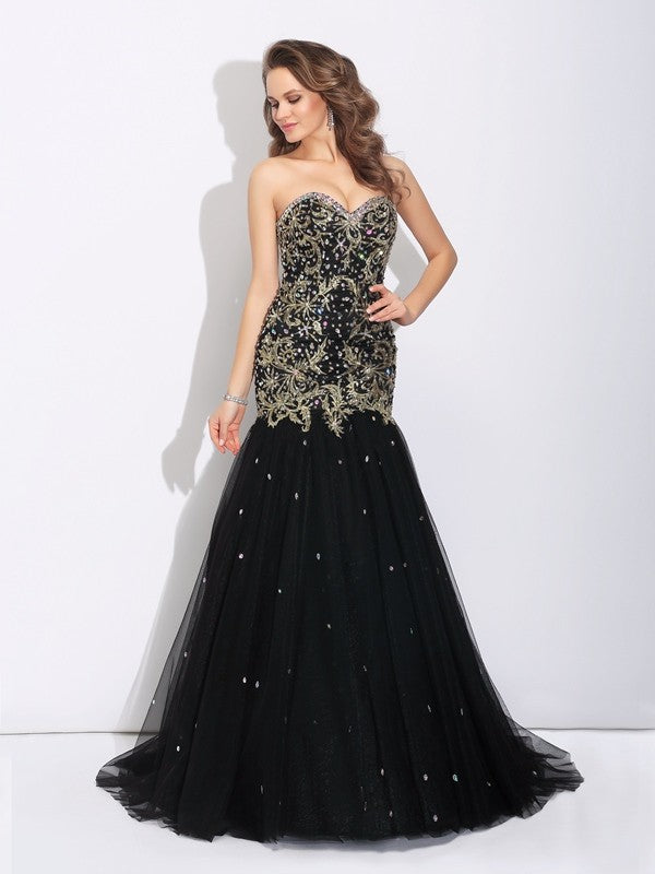 Trumpet/Mermaid Sweetheart Rhinestone Sleeveless Long Tull Dresses