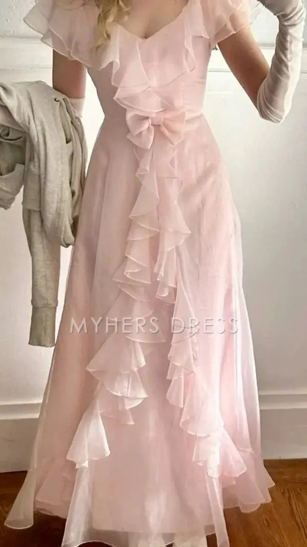 My Hers Prom Dress Chiffon A Line Formal Dress Ruffle Fantastic Romantic Ladies Formal Dress
