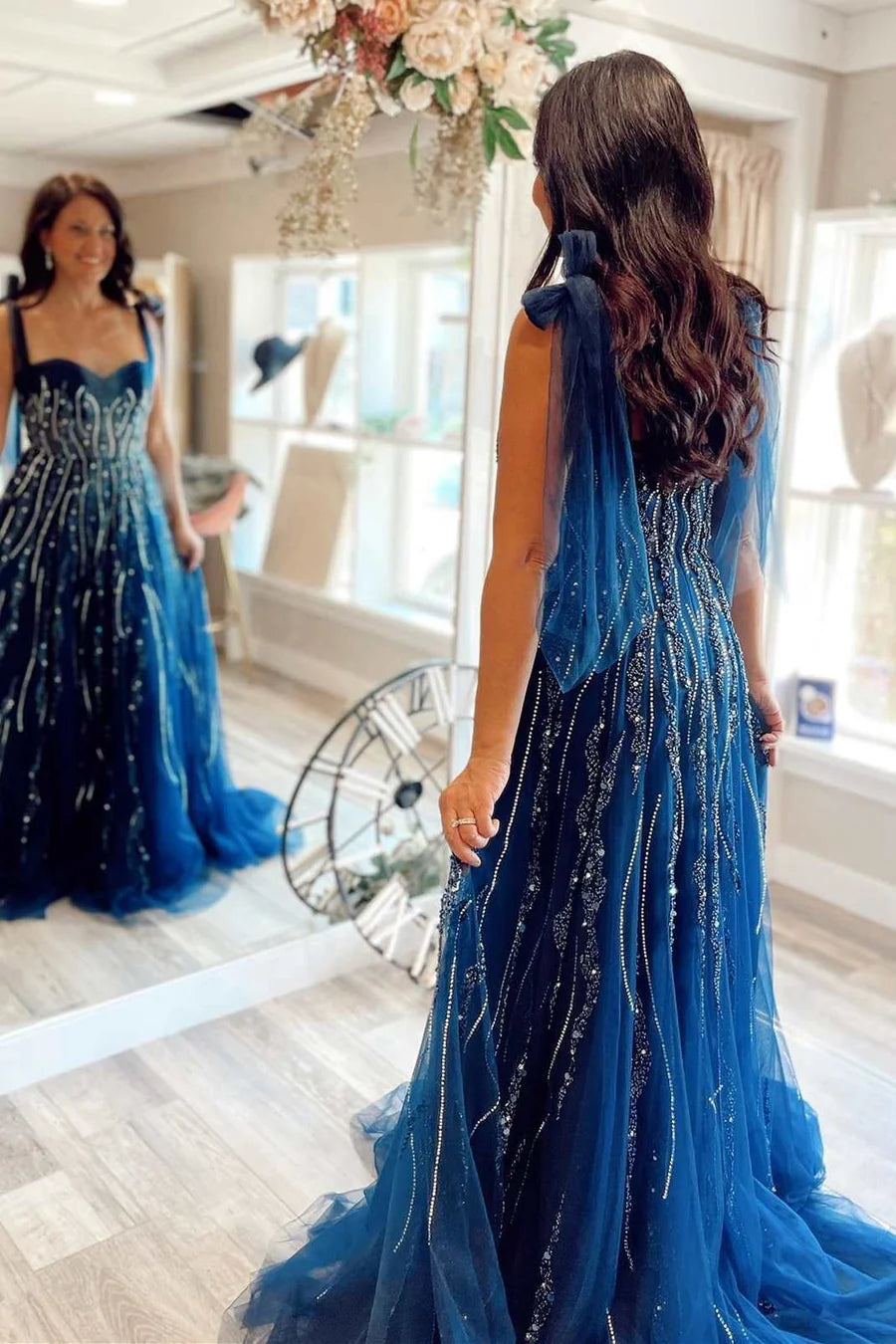 Beaded Sweetheart Tie-Strap A-Line Prom Dress